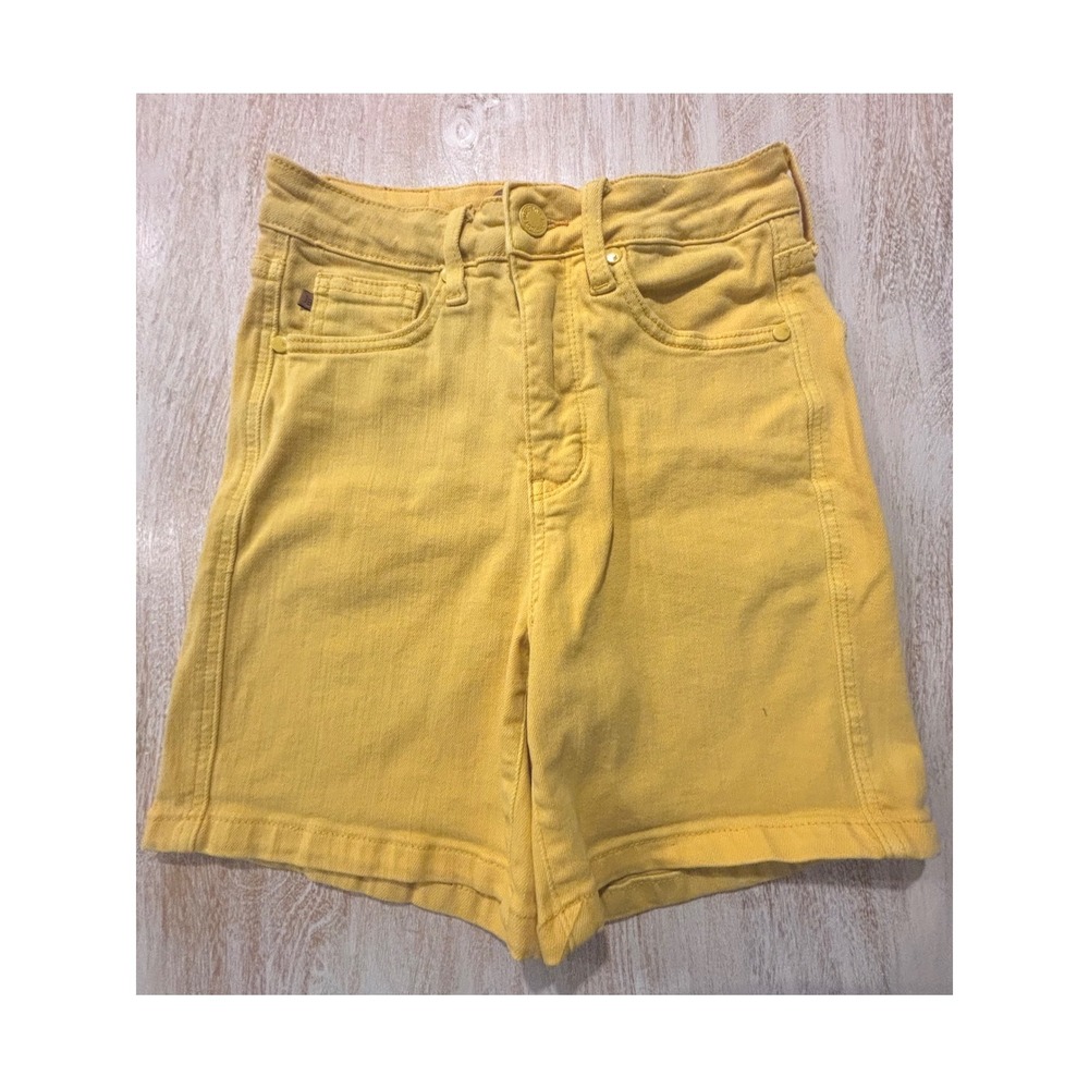 EUC Small Judy‎ Blue Denim Shorts Mustard Yellow High Rise Stretch JB150284
